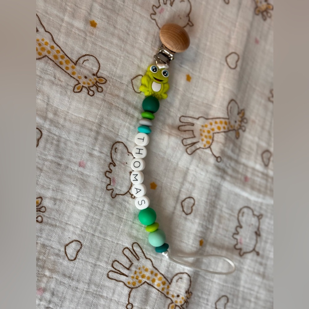 Green Personalized Silicone  Pacifier Clip